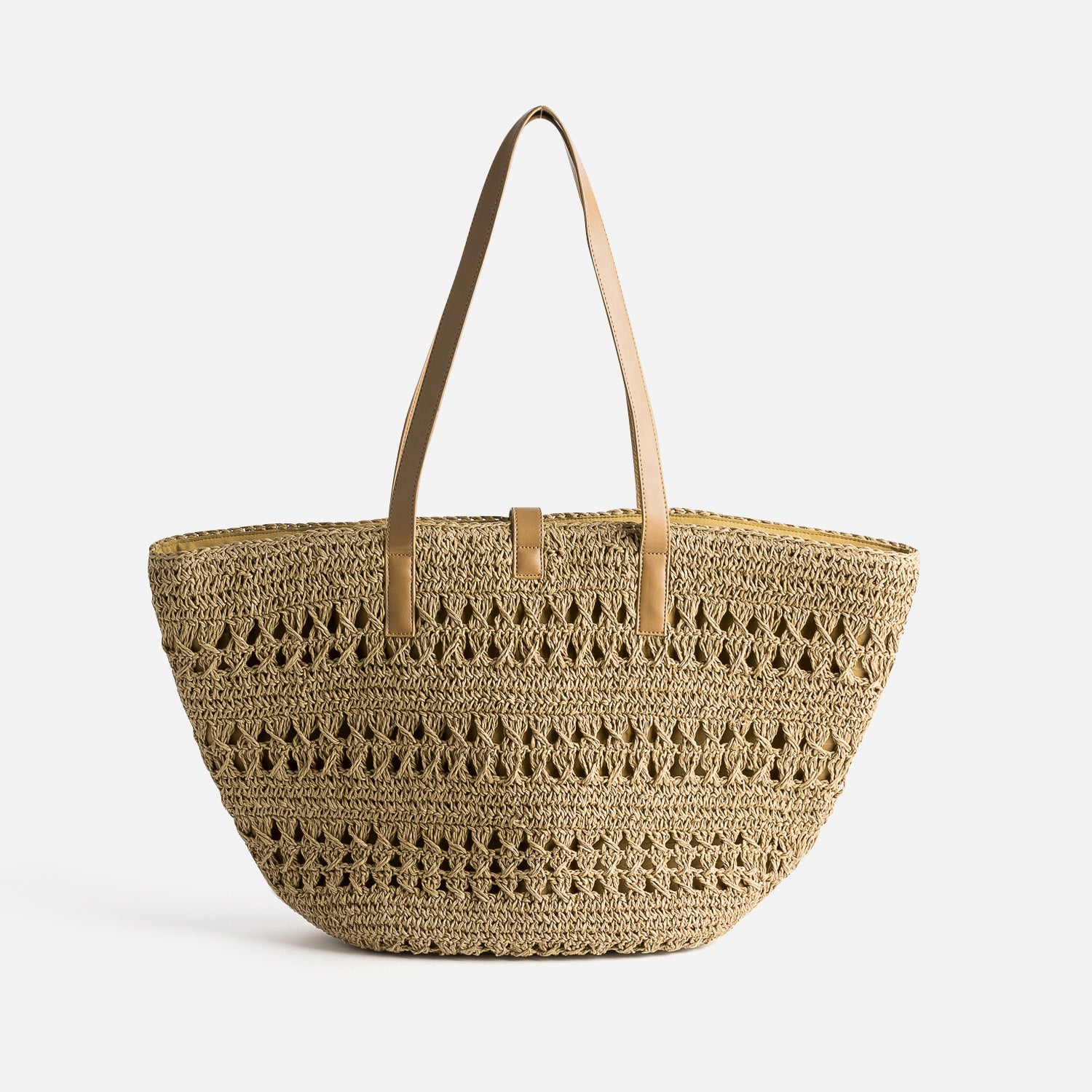 Cabas panier beige foncé raphia tressé