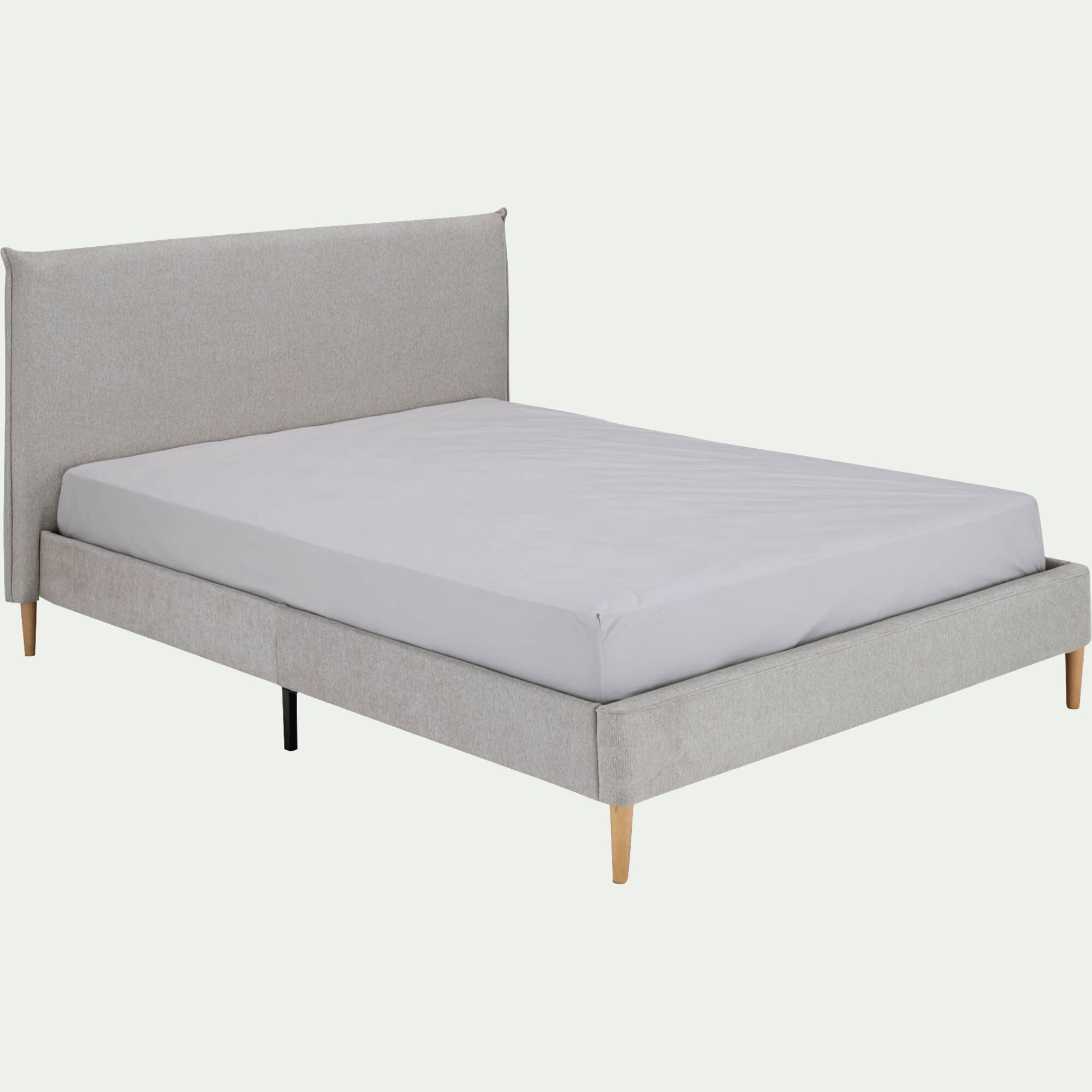 MARLO - Lit 2 places avec tête de lit en tissu 160x200cm - gris