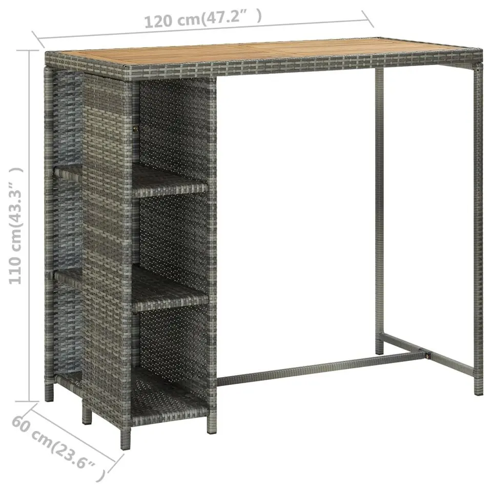 vidaXL Tuinbarset met Opbergruimte - Grijs Poly Rattan, Hout - 120x60 cm - 5 St.