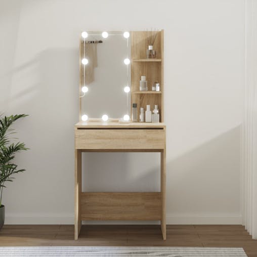 NNEVL Dressing Table with LED Sonoma Oak 60x40x140 cm