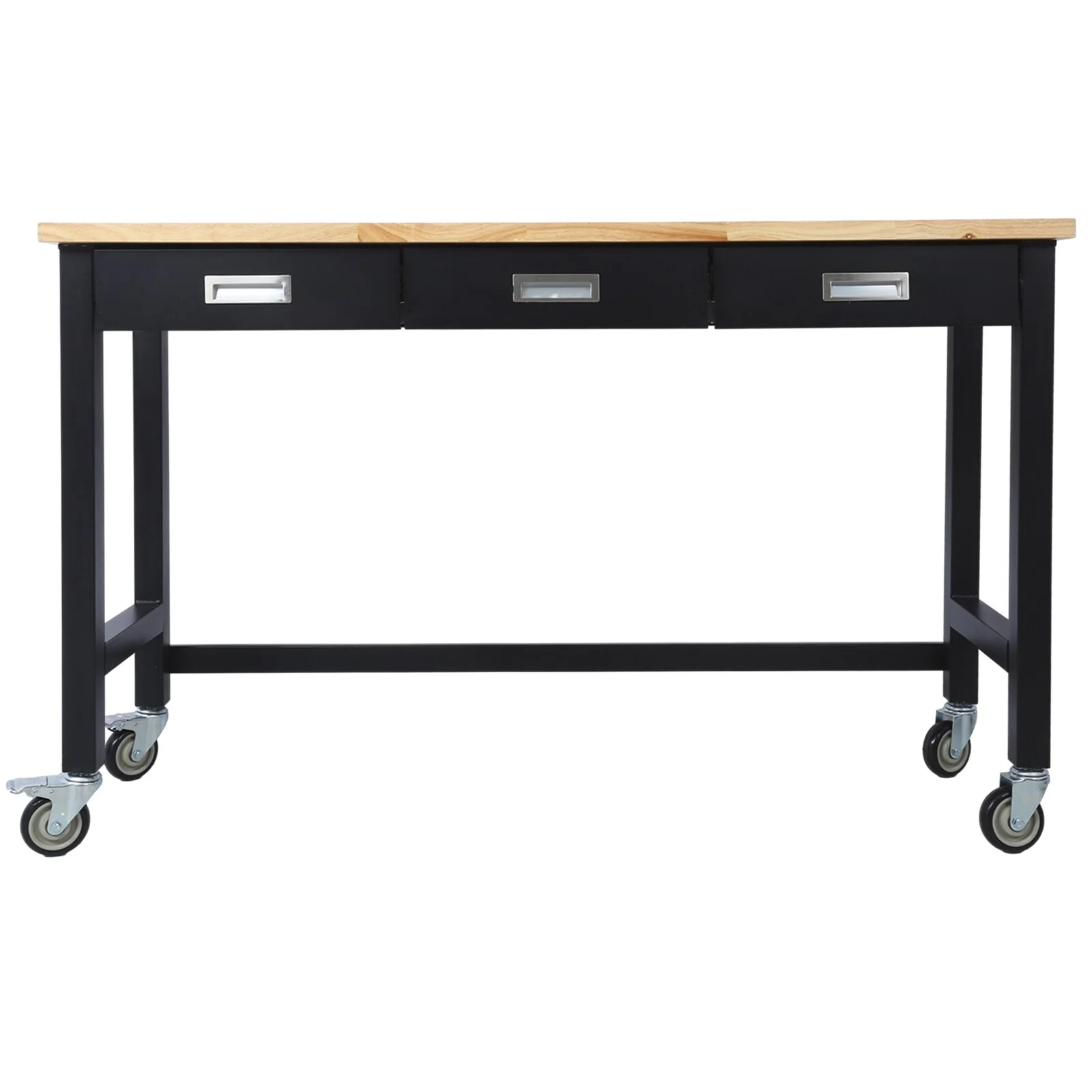 Heavy Duty Bamboo Wood Work Table with Wheels for Garage Home Office