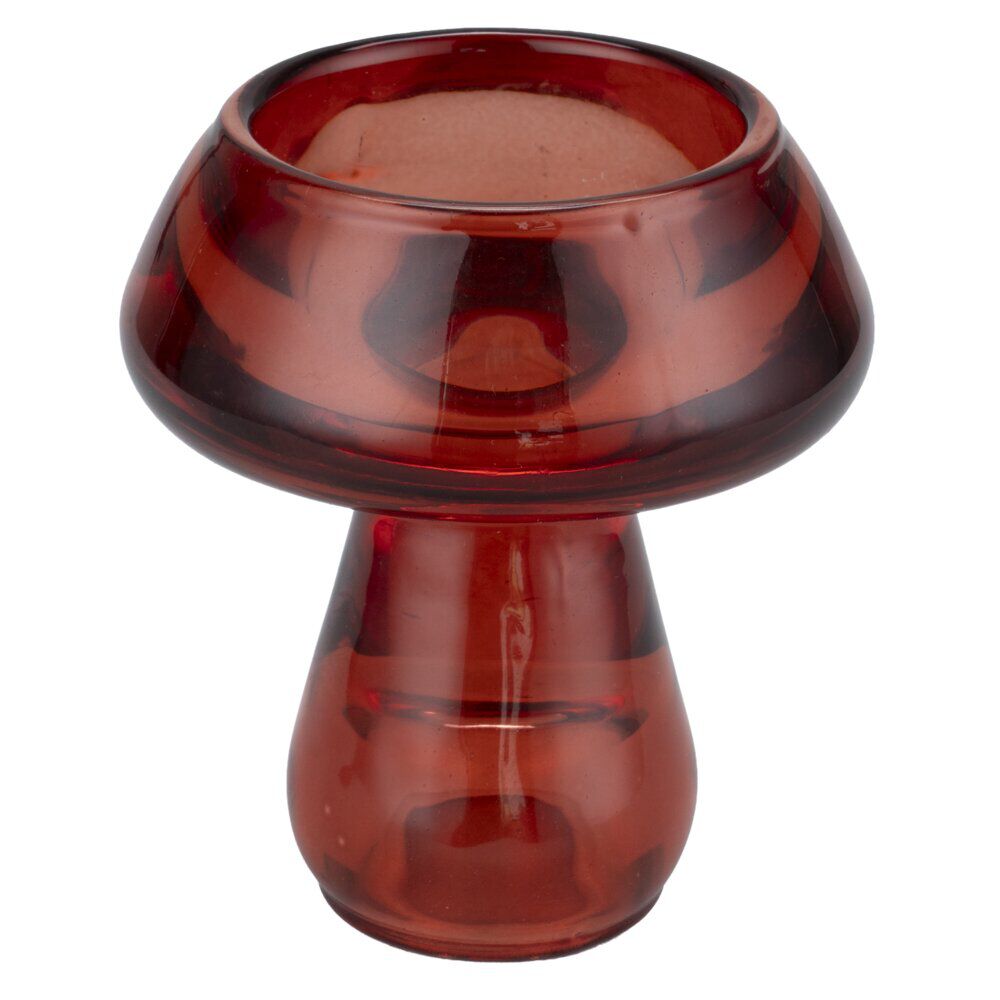 Bougeoir forme champignon verre Ø6XH7 cm (3 modèles rouge/vert/jaune)