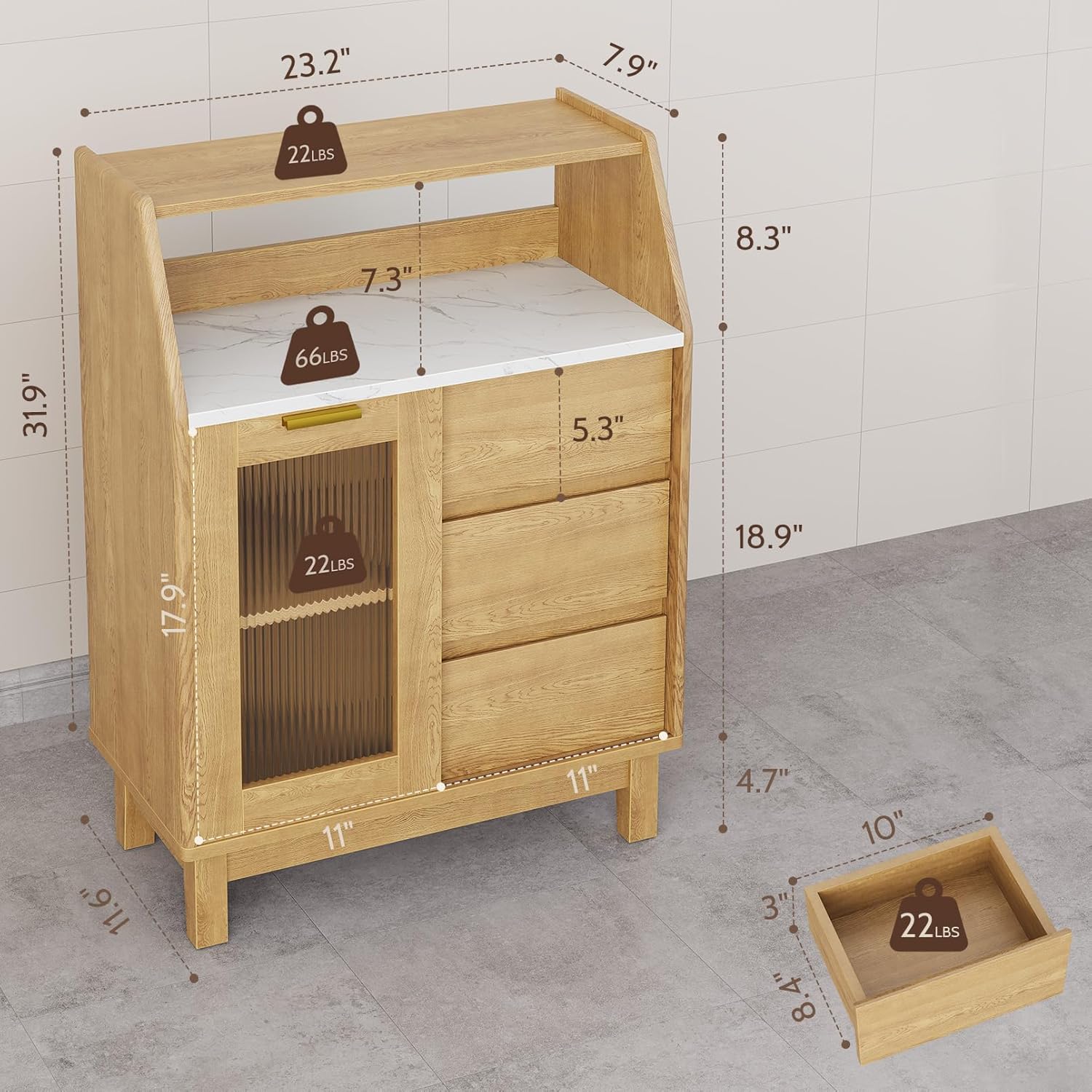 Bathroom Storage Cabinet, Small Storage Cabinets with Doors and Shelves, Coffee Bar Cabinet Buffet Sideboard Cabinet for Dining Room, Living Room, Entryway (Wood)
