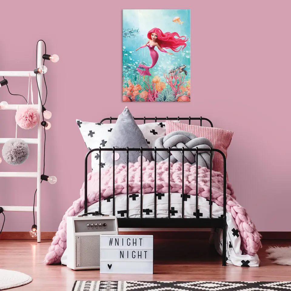 Art for the Home Canvas - Zeemeermin met Rode Haren 70x50