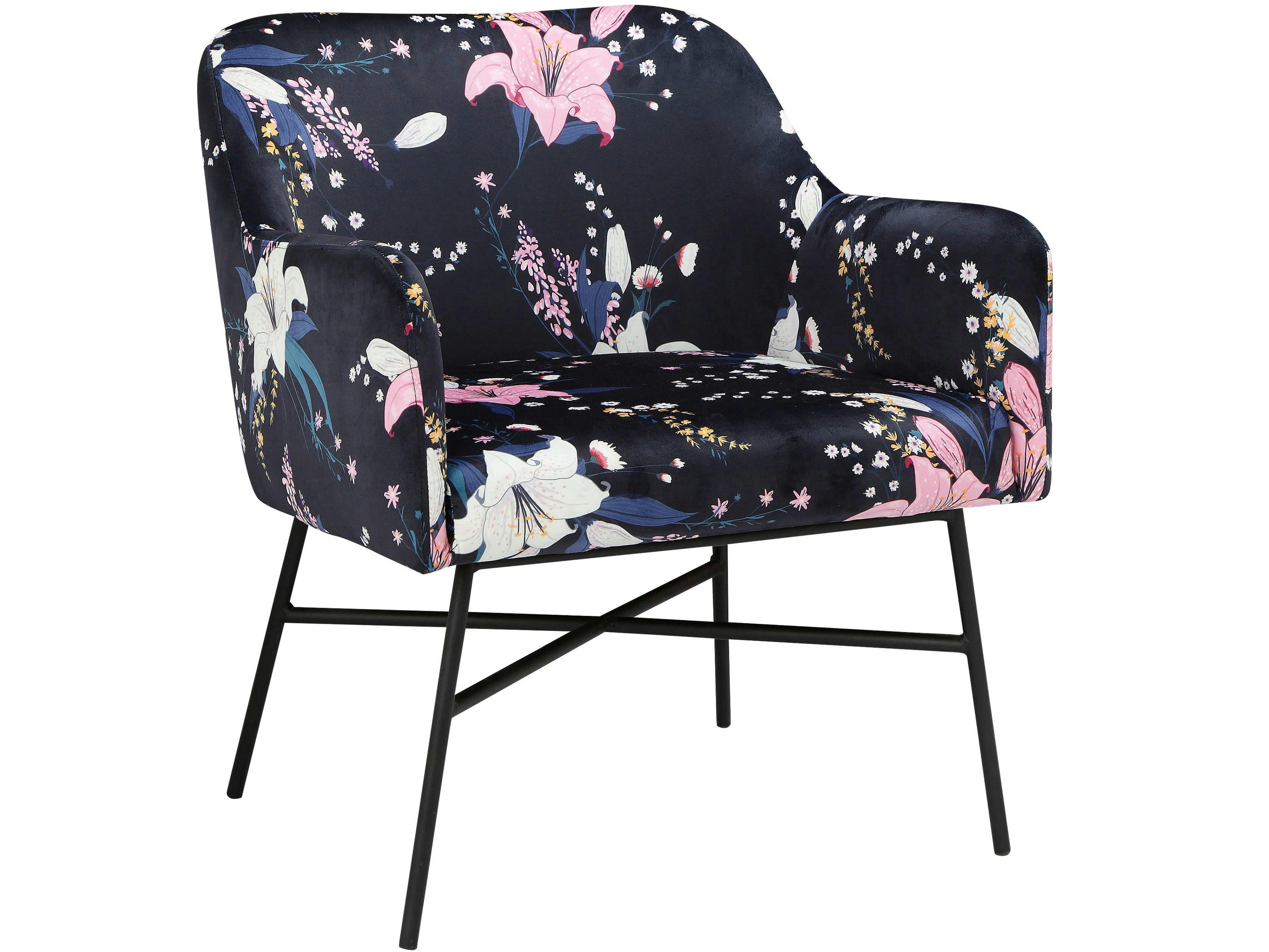 FLORA - Fauteuils rembourrée en velours bleu floral