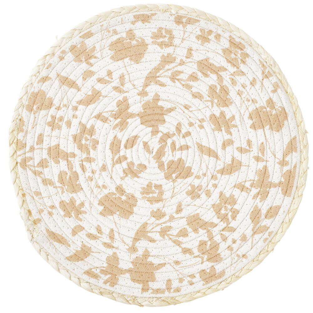 Set de table rond coton motif feuille automne orange Ø35cm