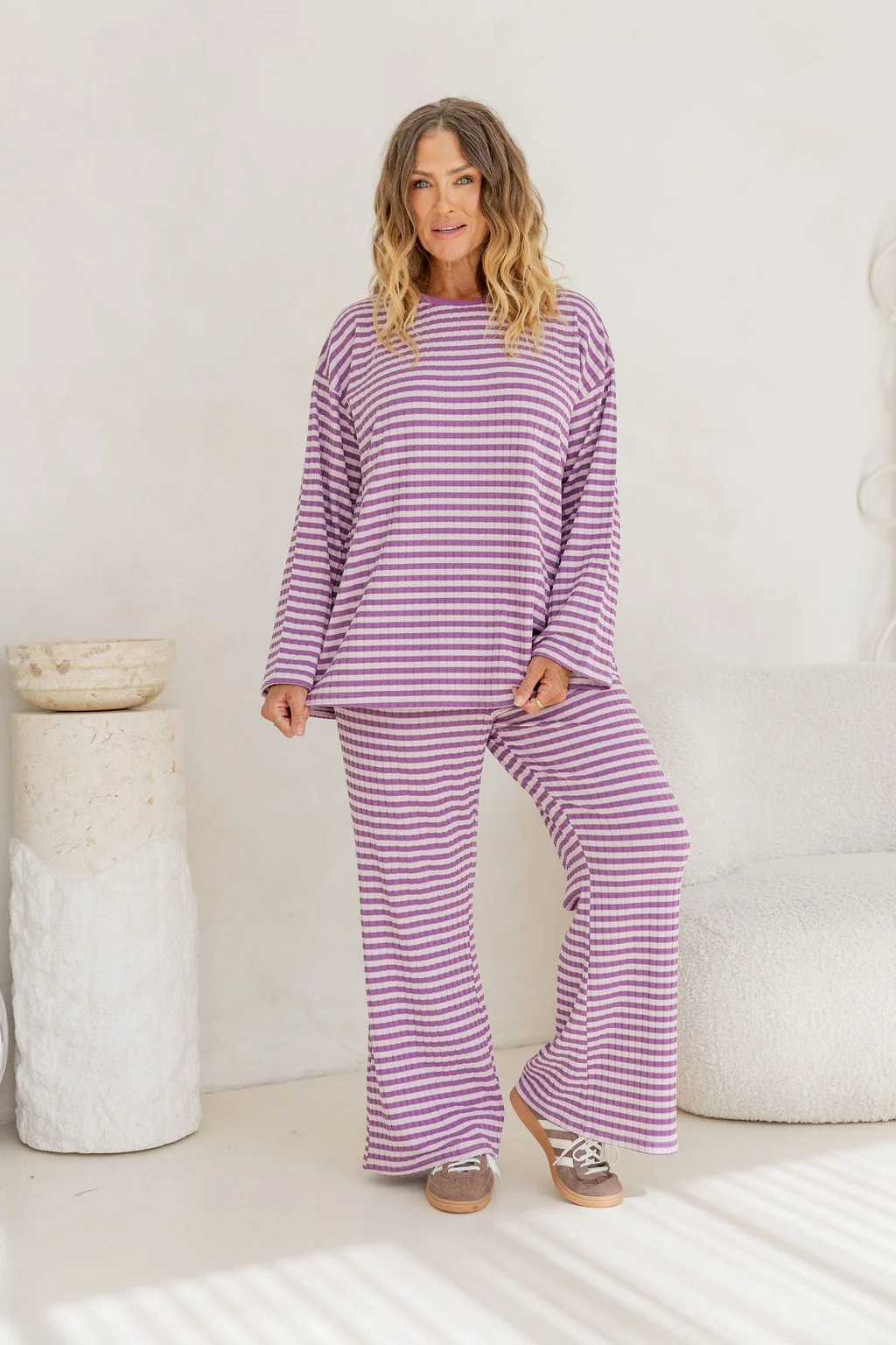 Henry Lounge Knit Pant in Purple/Lilac Stripe