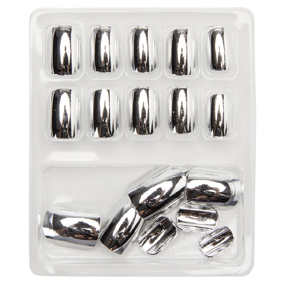 Kit de faux ongles en acrylique gris effet miroir