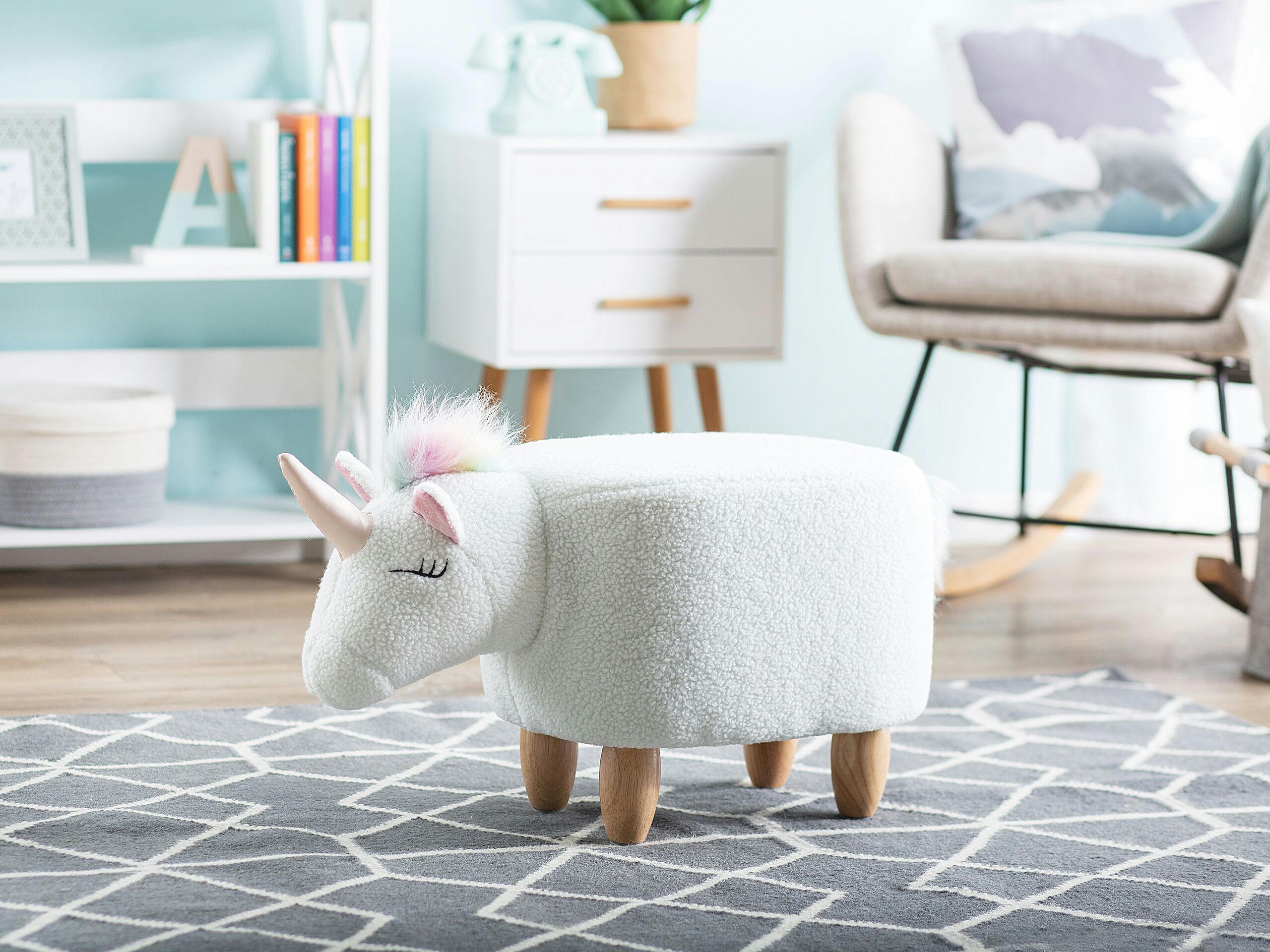 UNICORN - Tabouret enfant en tissu peluche blanc