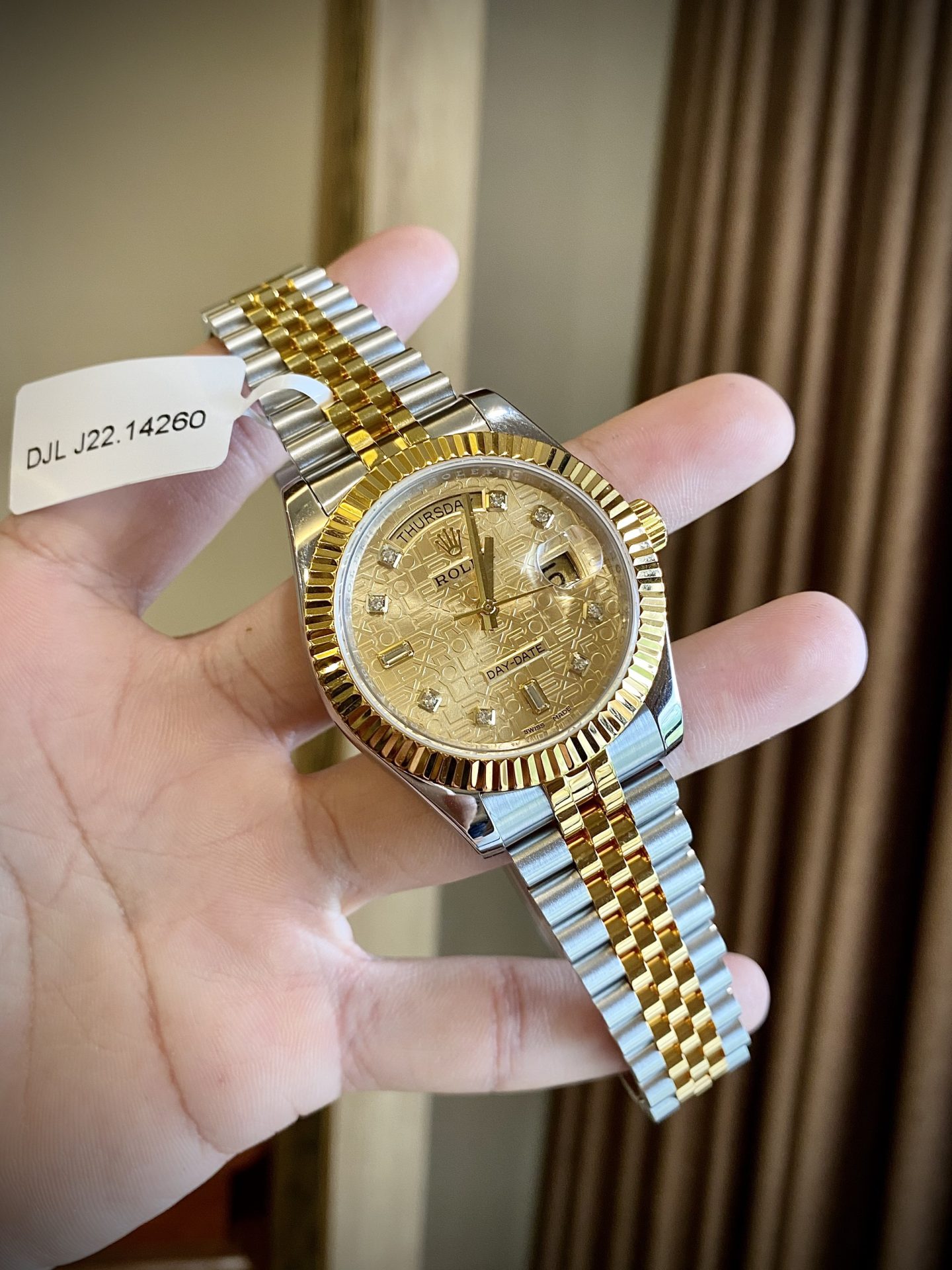 Rolex Day-Date SS/YG Plated Champagne Dial CZ Diamonds 40mm Jub Super Clone