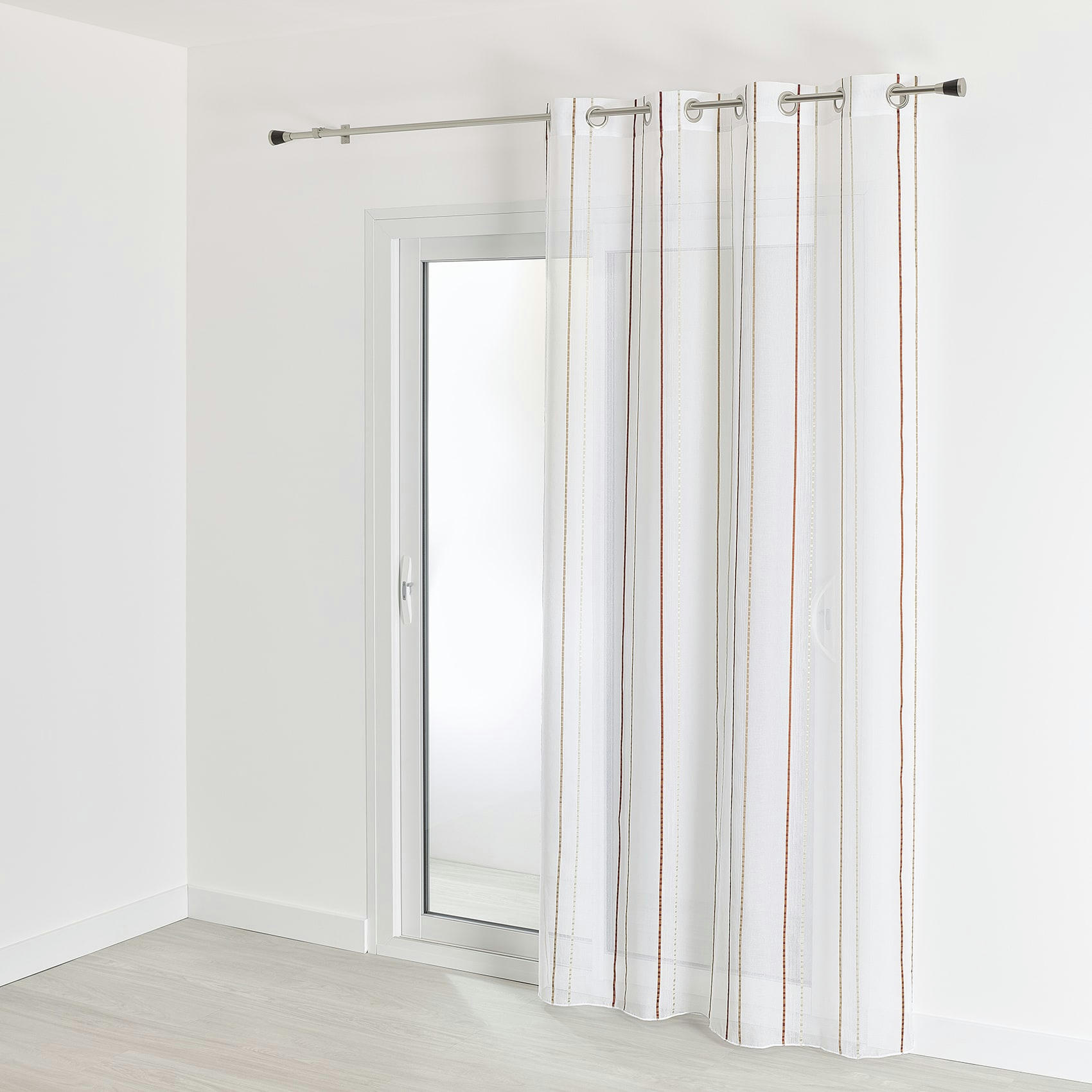 - Voilage fantaisie à rayures polyester terracotta 140x240 cm