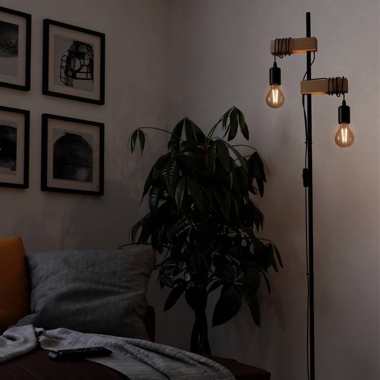 EGLO Townshend Statement Floor Lamp - Black & Oak