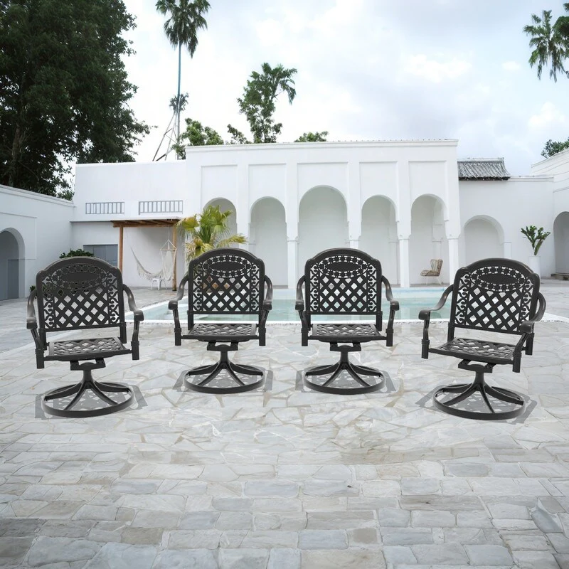 Black Swivel Aluminum Patio Outdoor Dining Chair (4-Pack)