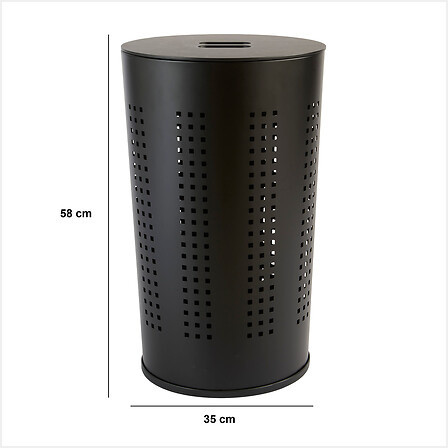 Kosz na pranie glass 45l czarny metalowy z pokrywą z płyty mdf