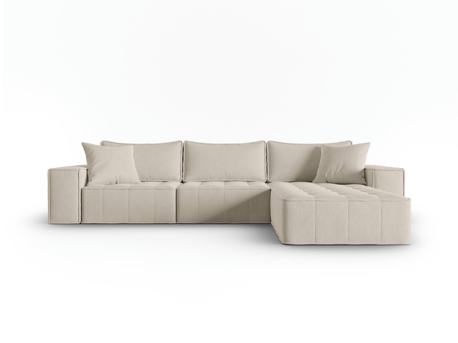 MIKE - Canapé d'angle droit modulable 5 places en tissu structurel beige