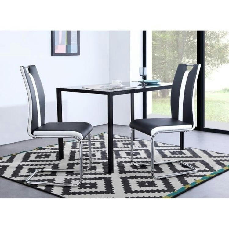 JADE - Lot de 2 chaises    simili noir pieds métal chromé