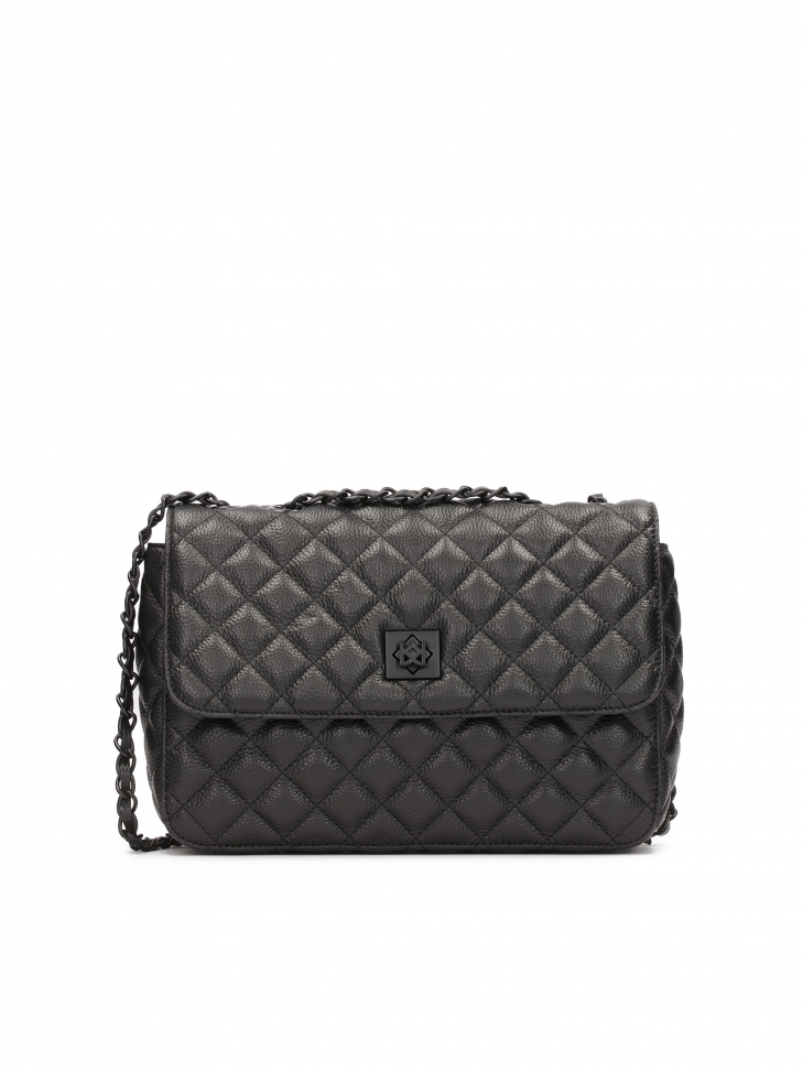 Black leather handbag with quilted oblong shape