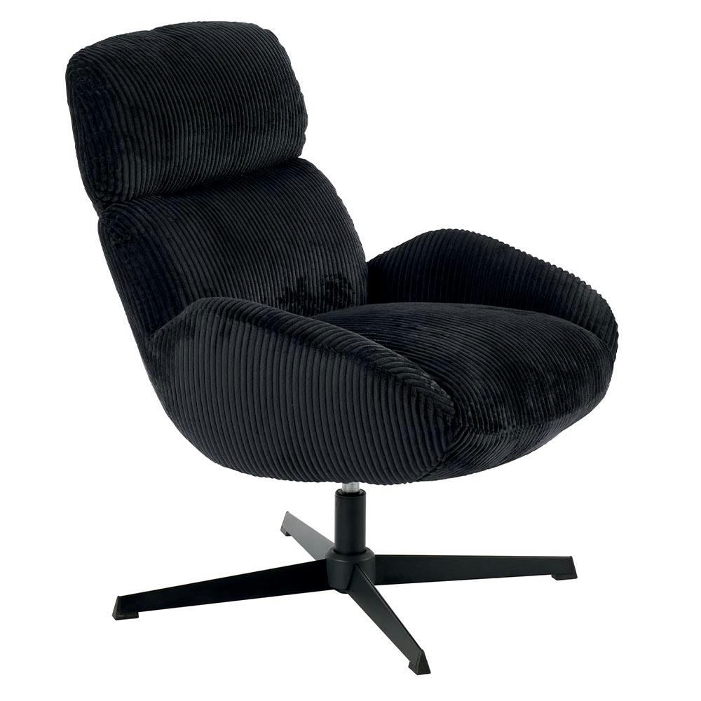 Fauteuil confort pivotant en velours côtelé noir IENA