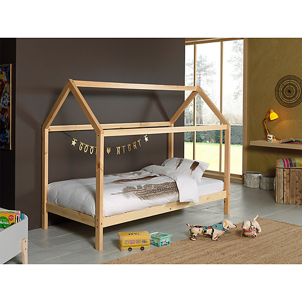 Lit cabane LP 90x200 Sommier inclus Vipack Dallas - Bois