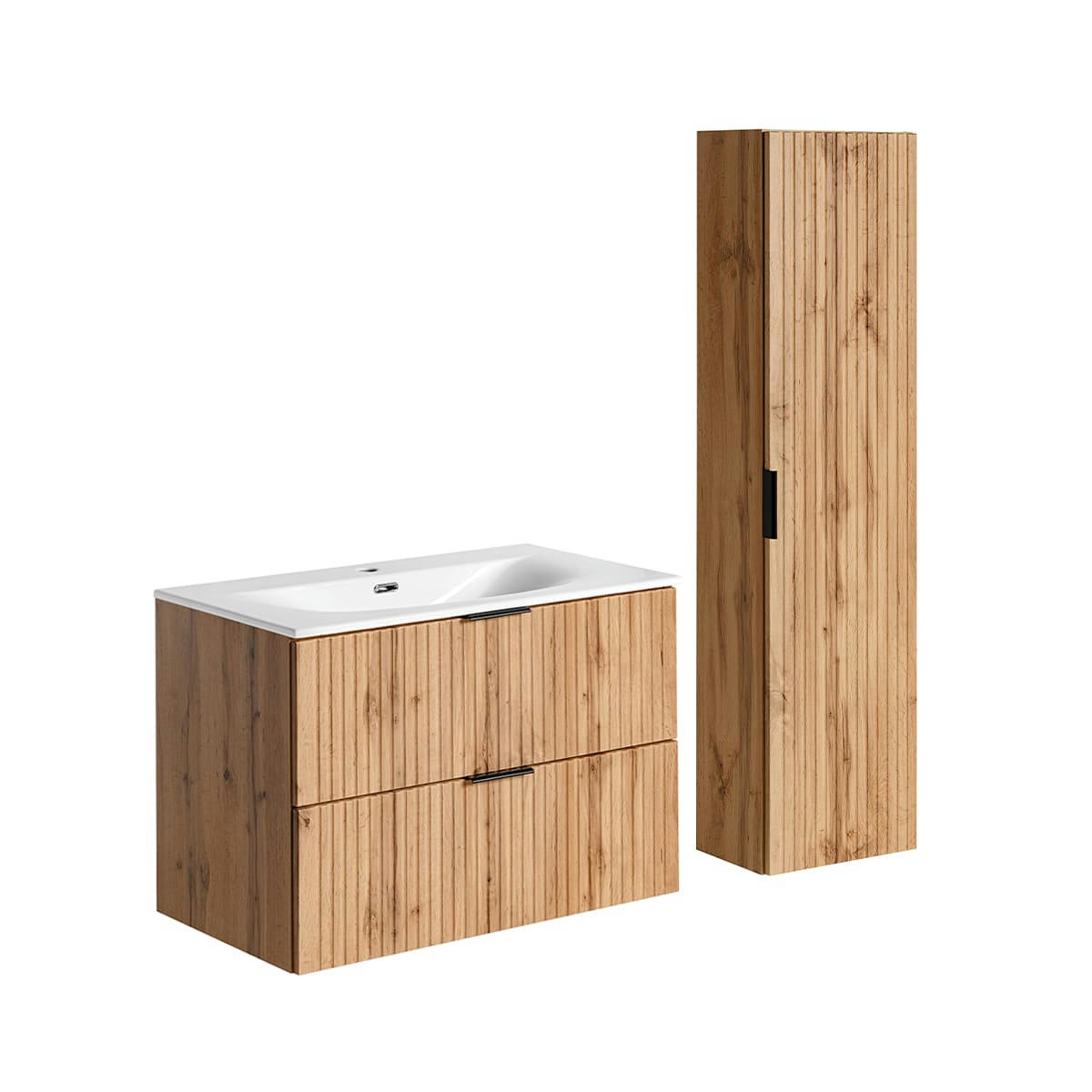 - Ensemble meuble simple vasque encastrée 80cm et colonne naturel