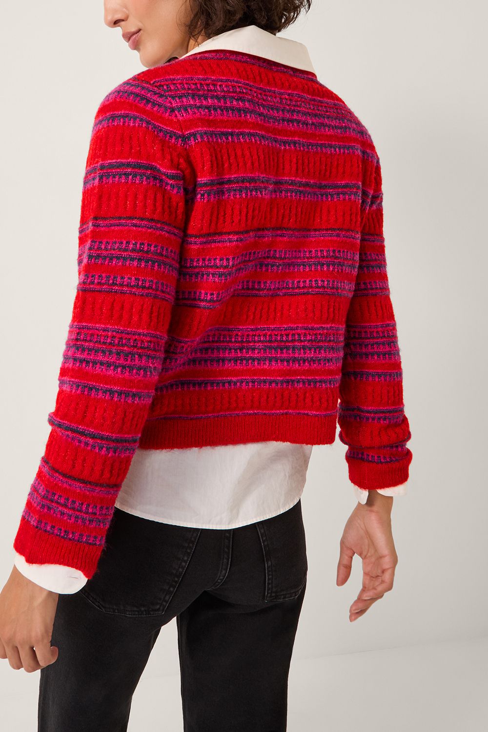 Monsoon Starla Stripe Double Breasted Cardigan Red