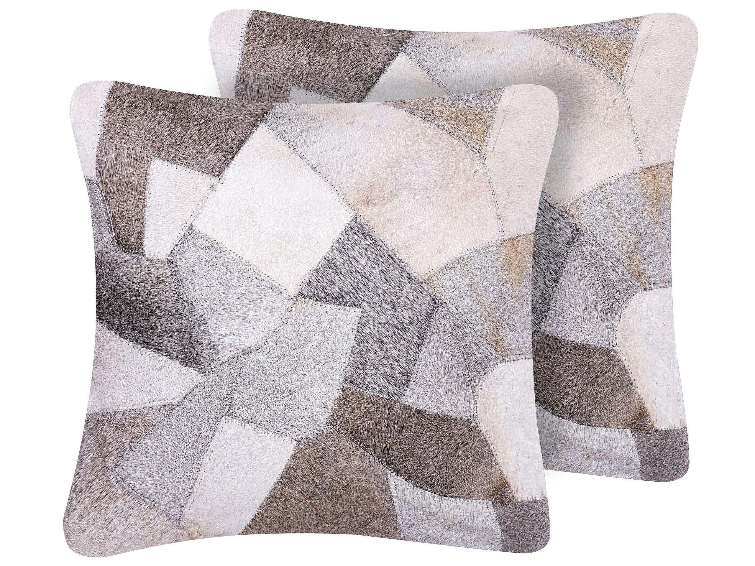 NEELOOR - Lot de 2 coussin décoratifs en cuir véritable gris 45x10cm