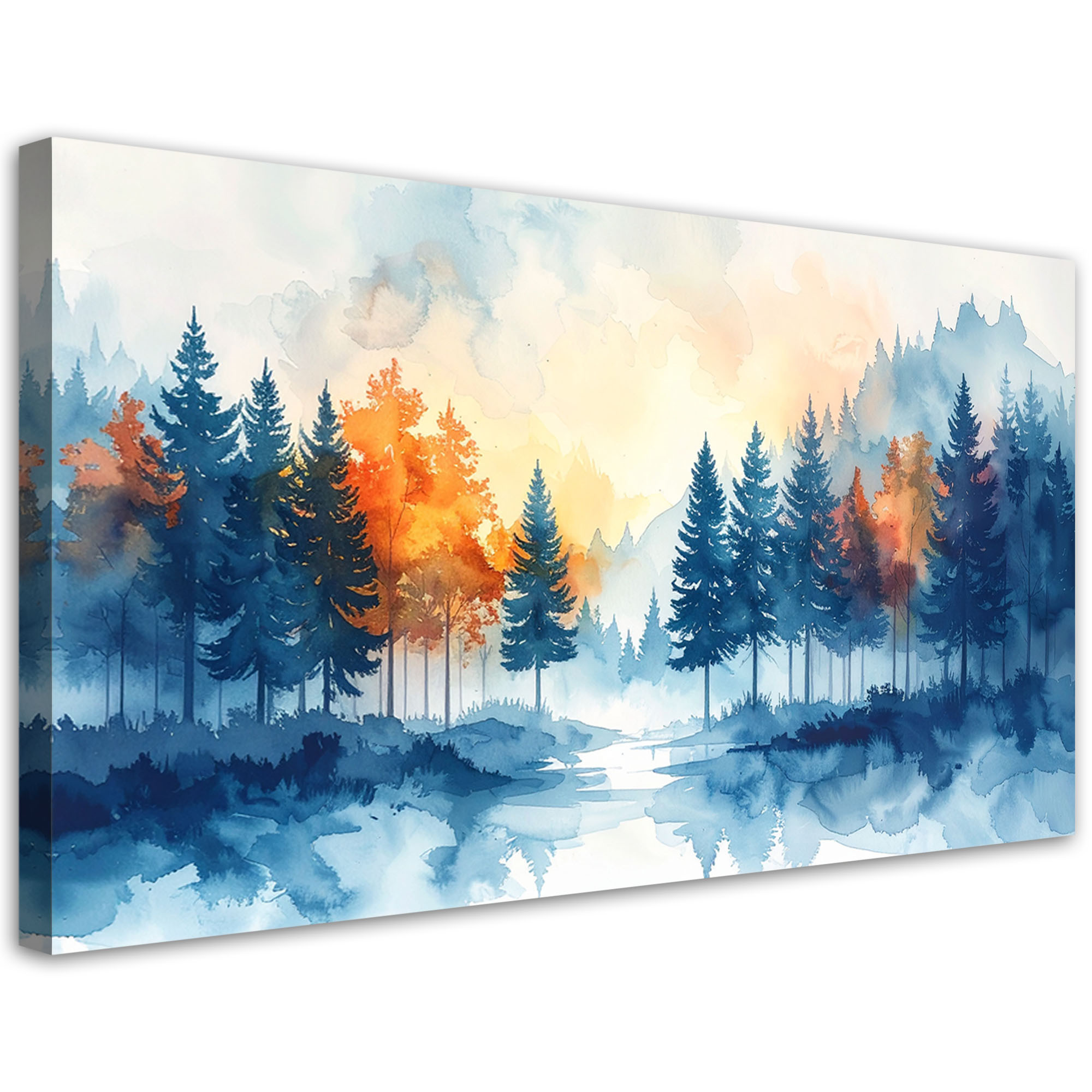 Obraz do salonu sypialni, Mglisty Las Akwarelowy Krajobraz Natury 80x40