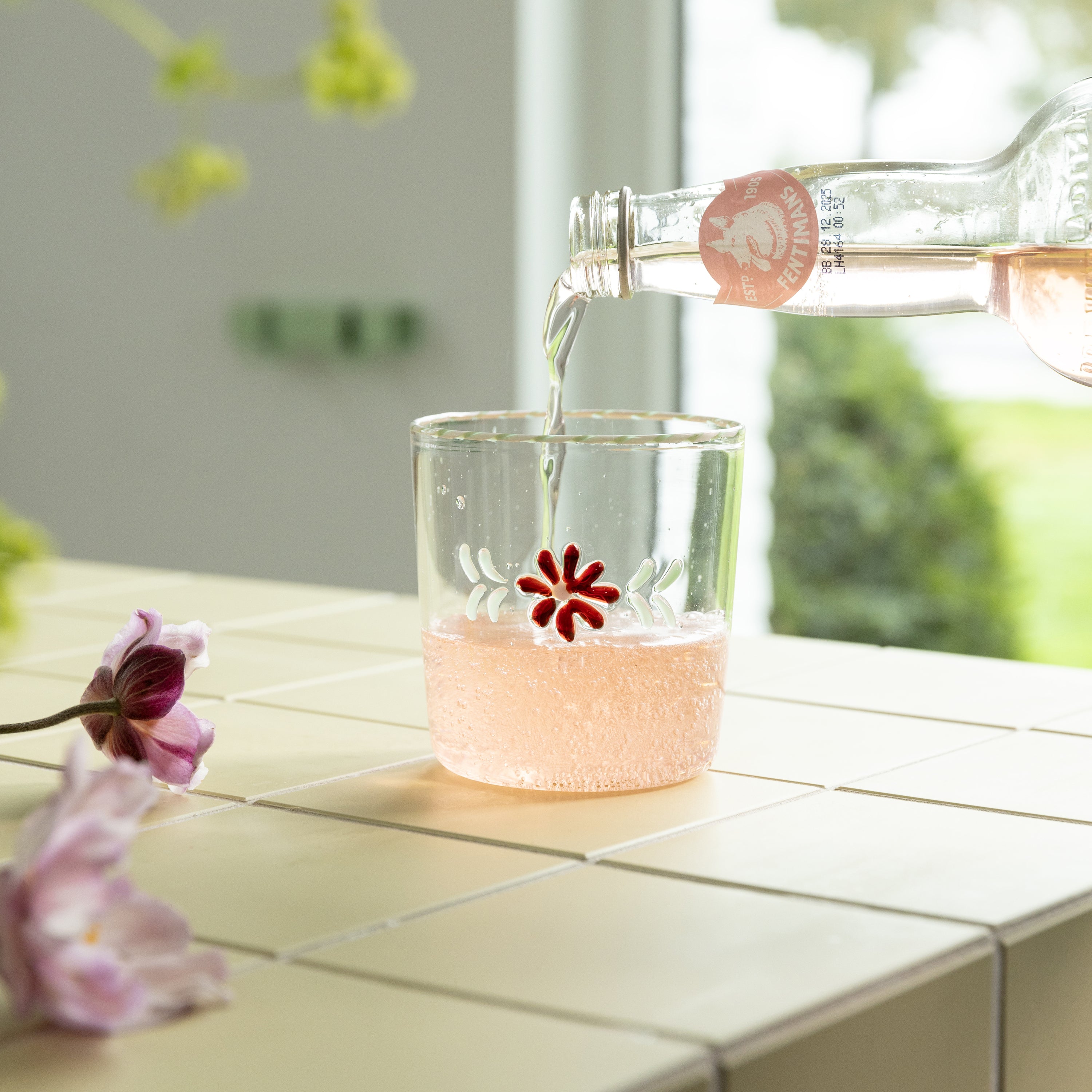 &k amsterdam Flora Waterglazen - Rood - Set van 2
