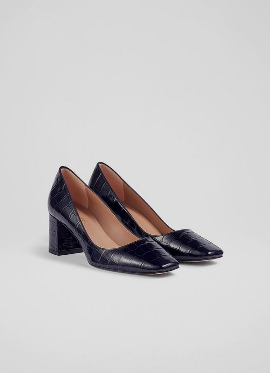 Sally Navy Croc-Effect Leather Courts