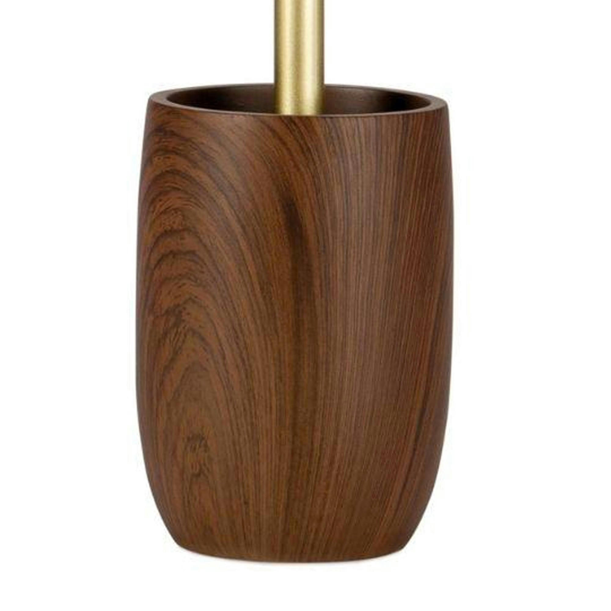 - Brosse WC en résine effet bois et doré