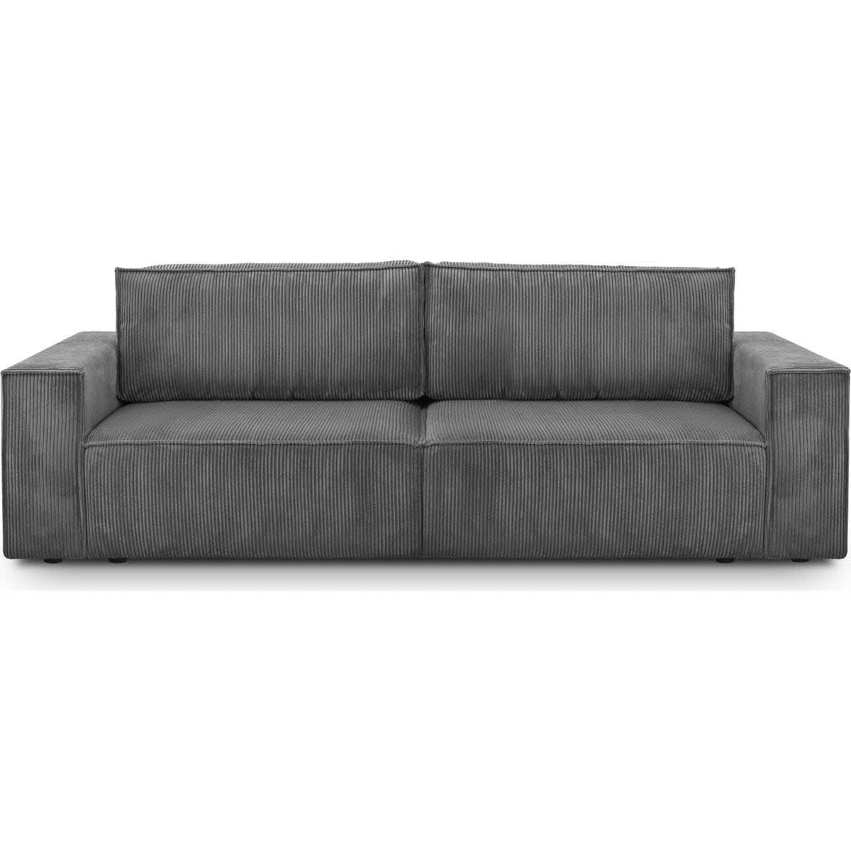 HARPER NEW - Canapé 3 places convertible + coffre en velours côtelé gris souris