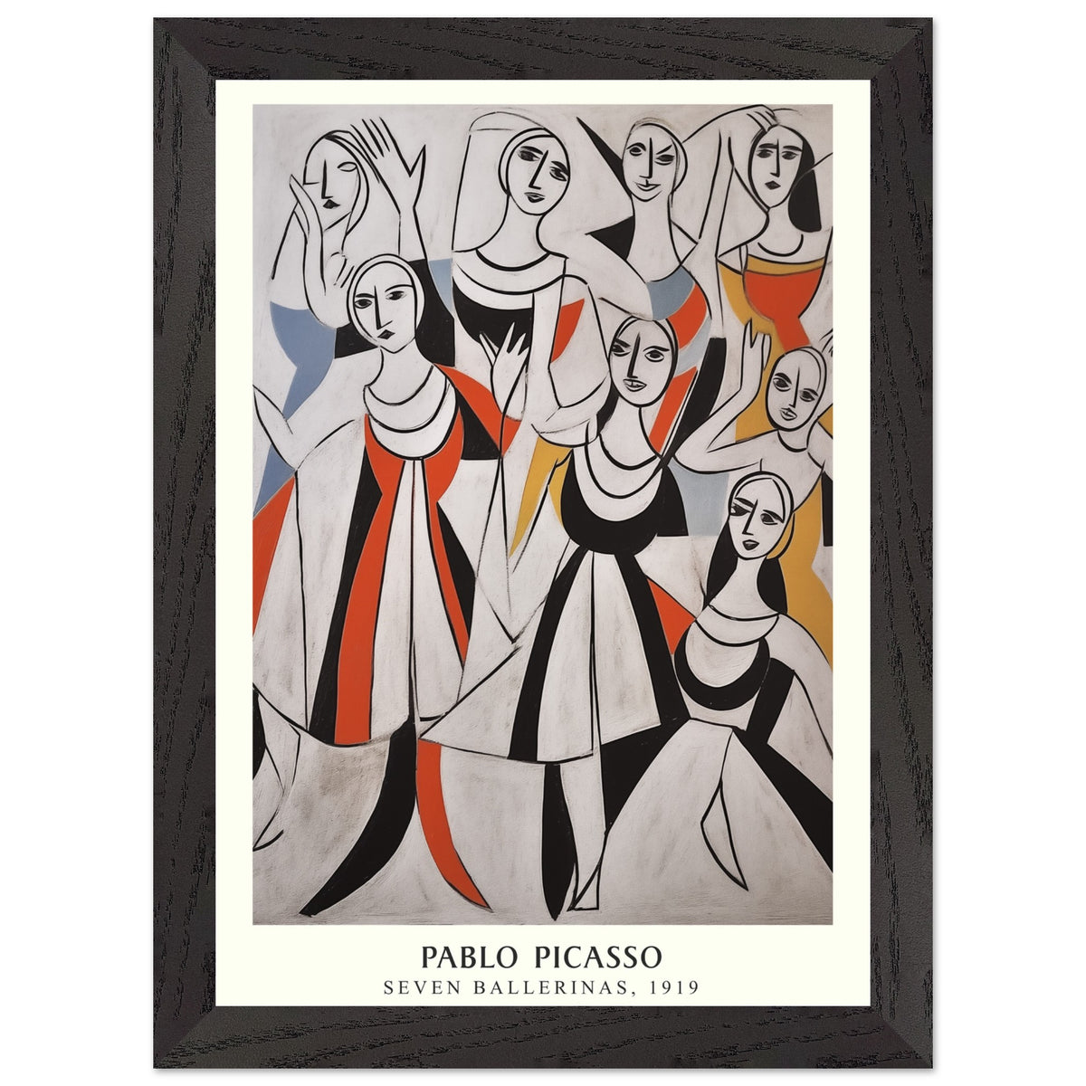 Artfulprints Poster met Lijst Pablo Picasso - Seven ballerinas  - A4 21x29.7 cm - Meerkleurig