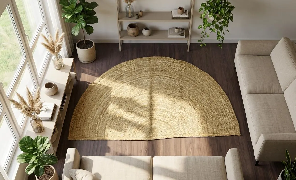 Hand Braided Half Moon Jute Rug, Natural Entryway Doormat, Eco Friendly Semi Circle Rug, Rustic Boho Floor Mat, Handmade Jute Décor