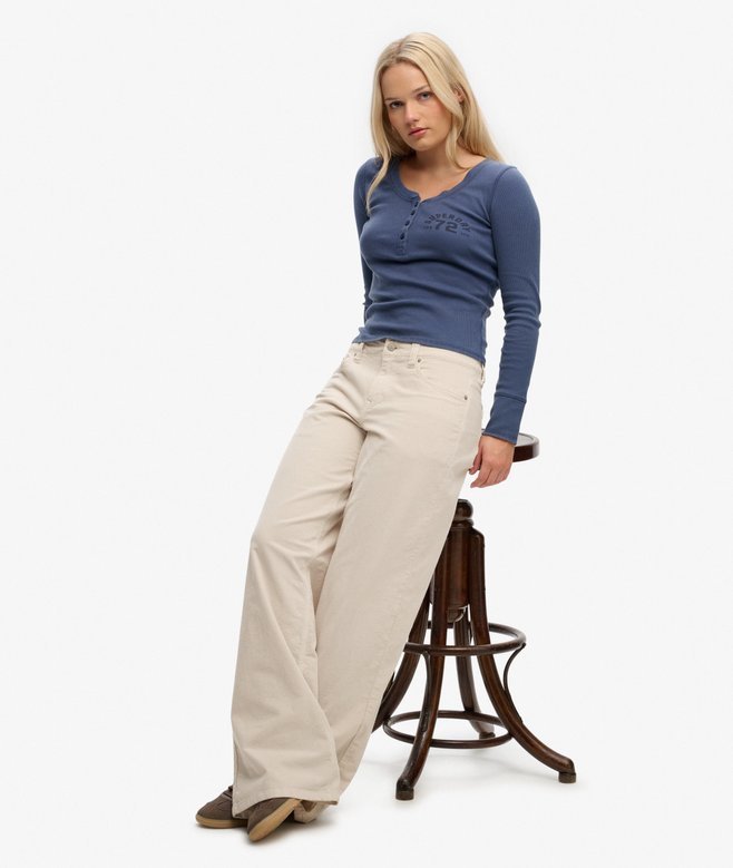 Mid Waist Baggy Mini Cord Pants