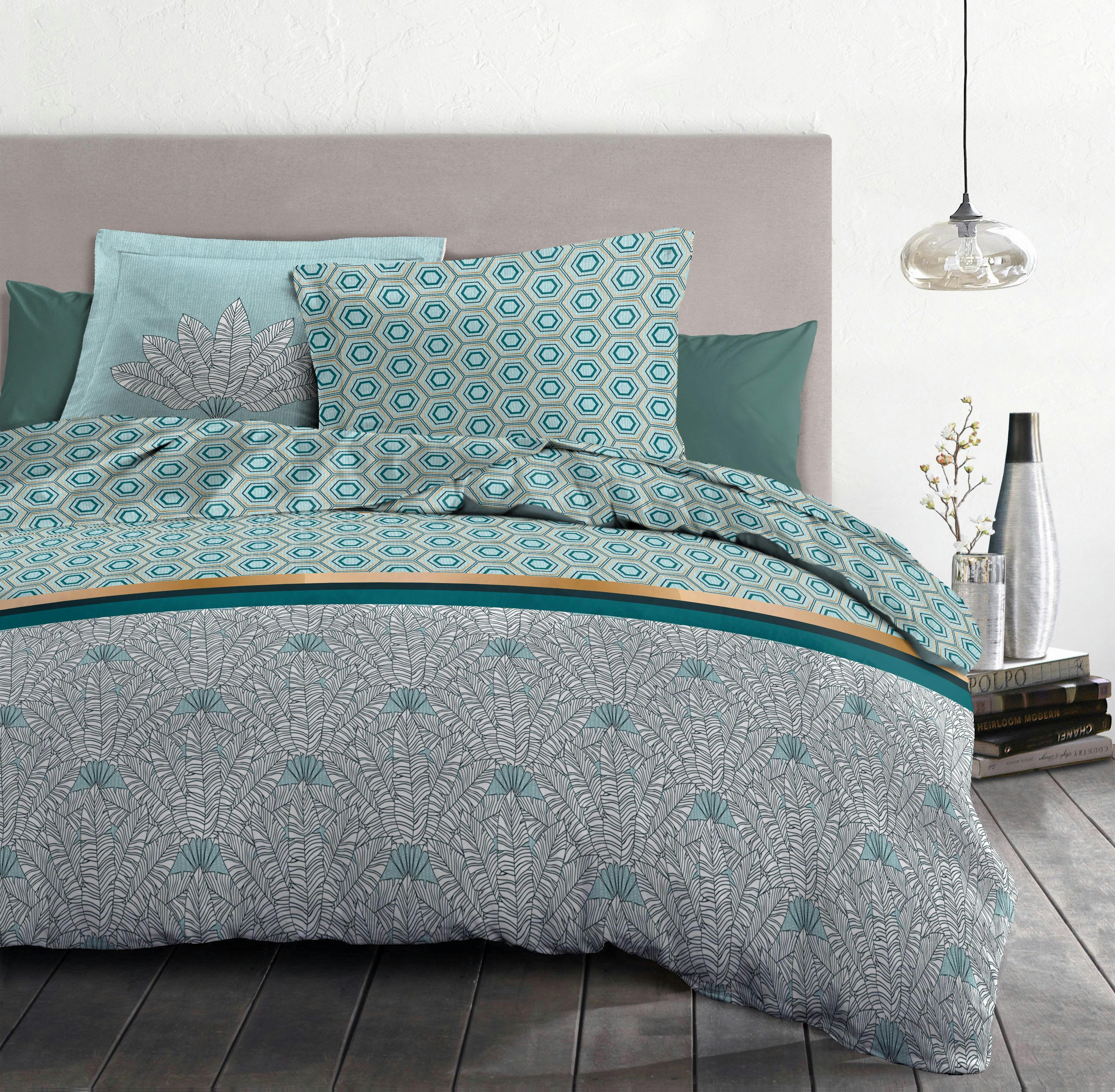 LOUXOR - Parure de Couette 100% Coton Vert 220x240 cm