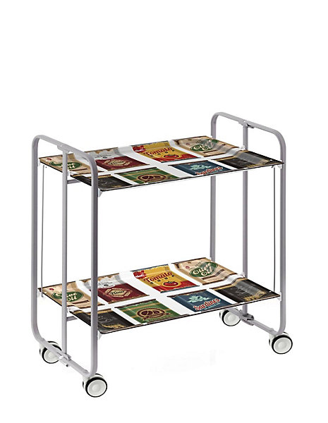 Desserte pliante BAUHAUS avec roulettes, Structure grise, 2 niveaux, 4 positions