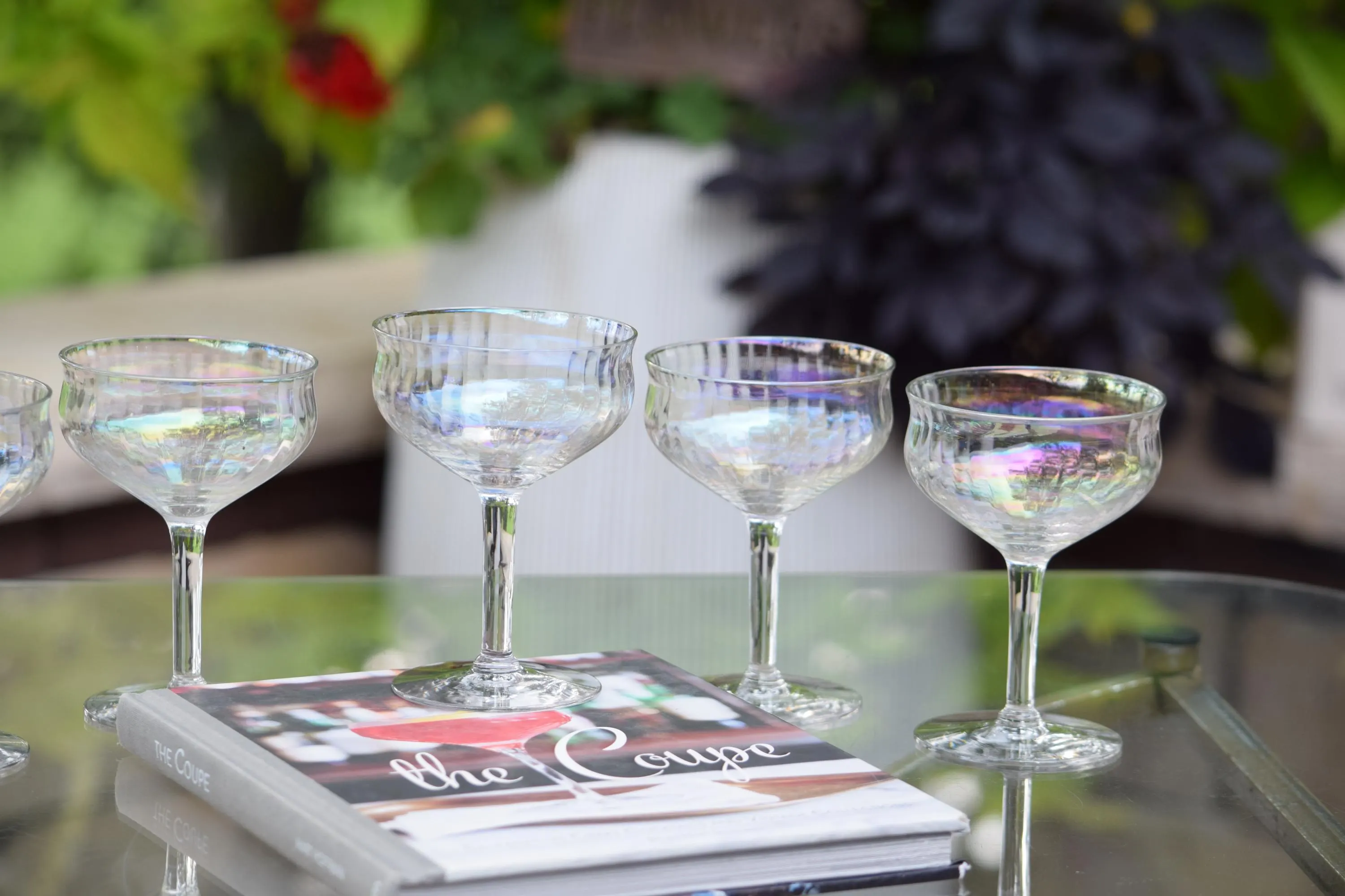 6 Vintage Iridescent Cocktail Glasses, 1950's, Vintage Iridescent Champagne Coupes, Unique Shaped Cocktail Glasses, Mixologists Glasses