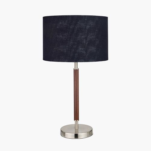 Ruma Silver and Wood Effect Table Lamp with Black Shade