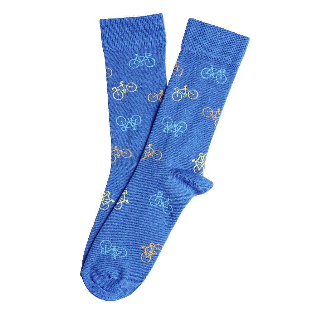 Chaussette homme polycoton tige longue bleu motif vélo T41/46