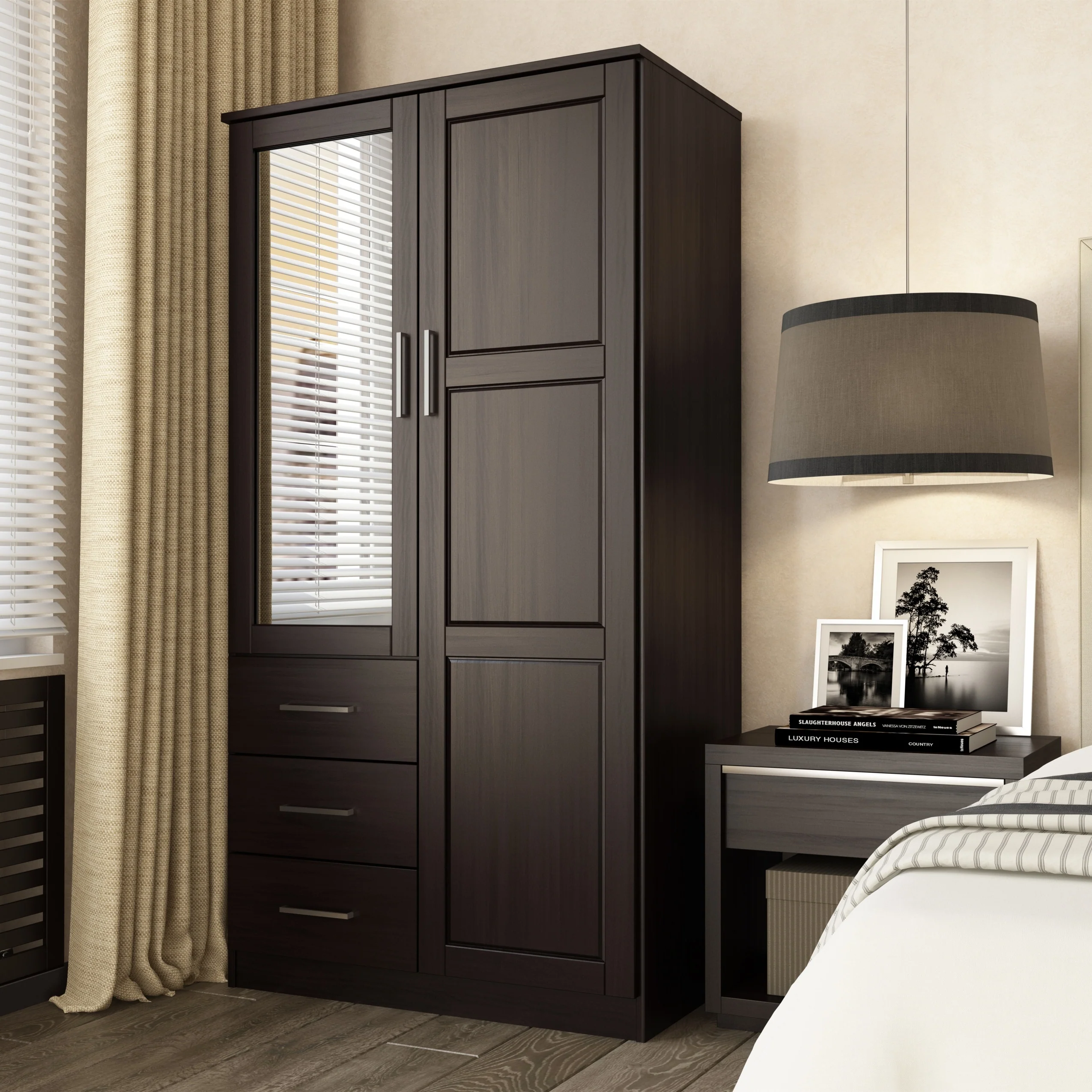 Palace Imports 100% Solid Wood Metro Wardrobe Armoire with Solid Wood or Mirrored Doors