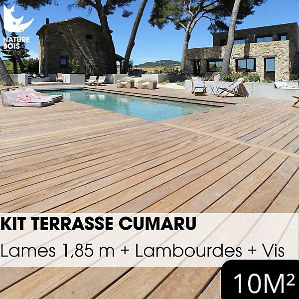 Kit terrasse exotique complet - CUMARU KD - Lames de 1,85 m/ 10 m²