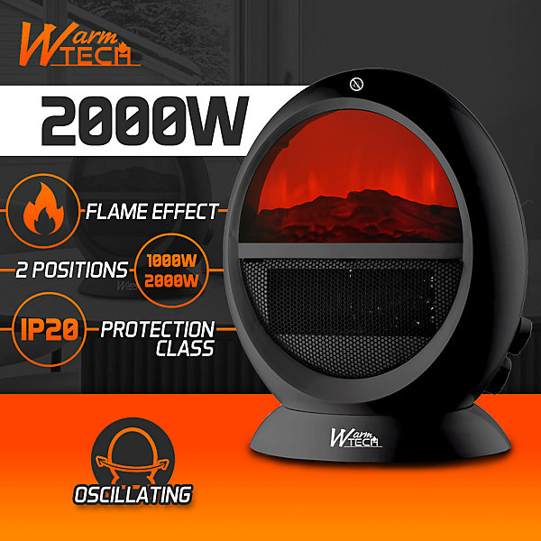 Chauffage soufflant oscillant 2000W - ambiance feu de bois.