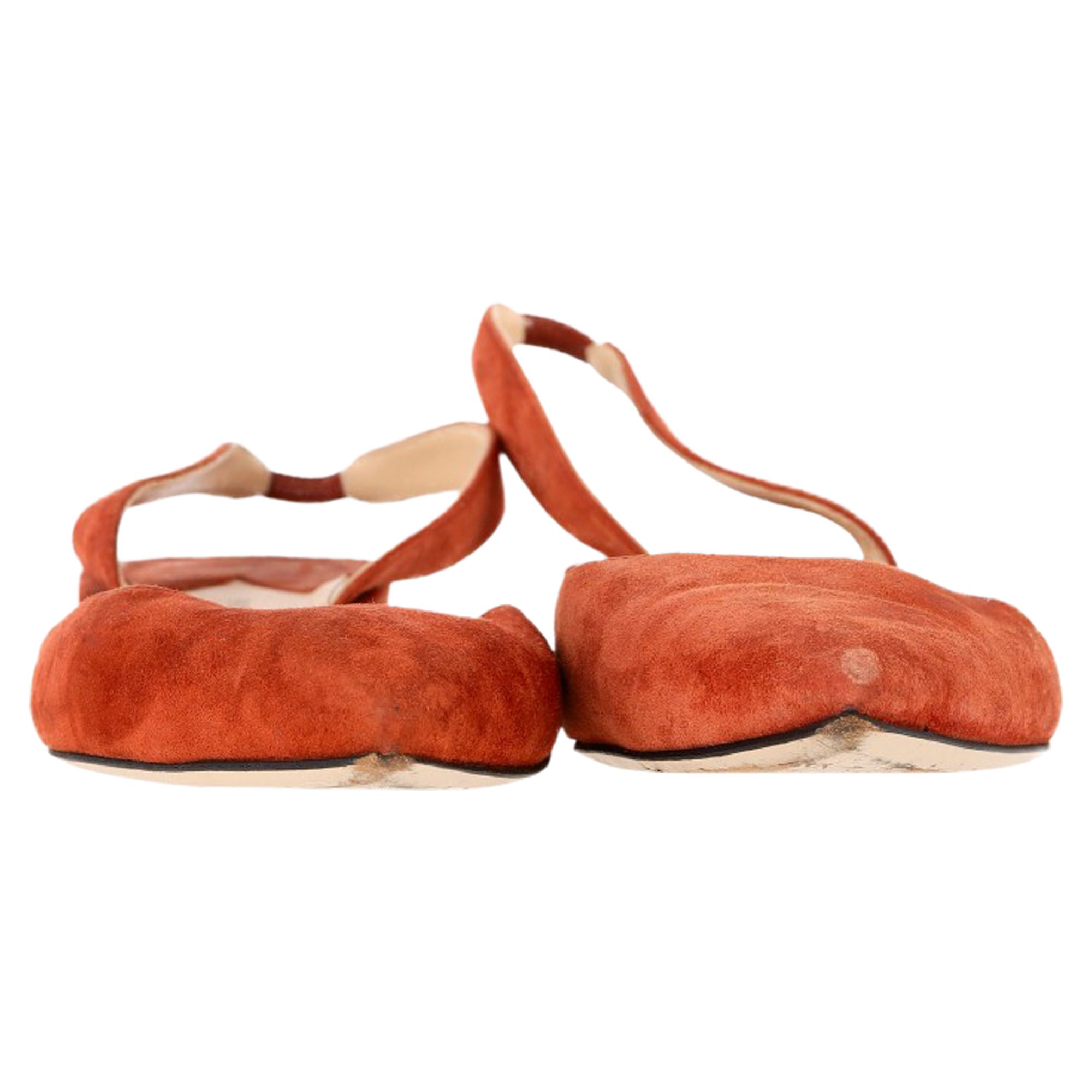 Paul Andrew Preloved Rhea 15 Slingback Flats in Orange Suede