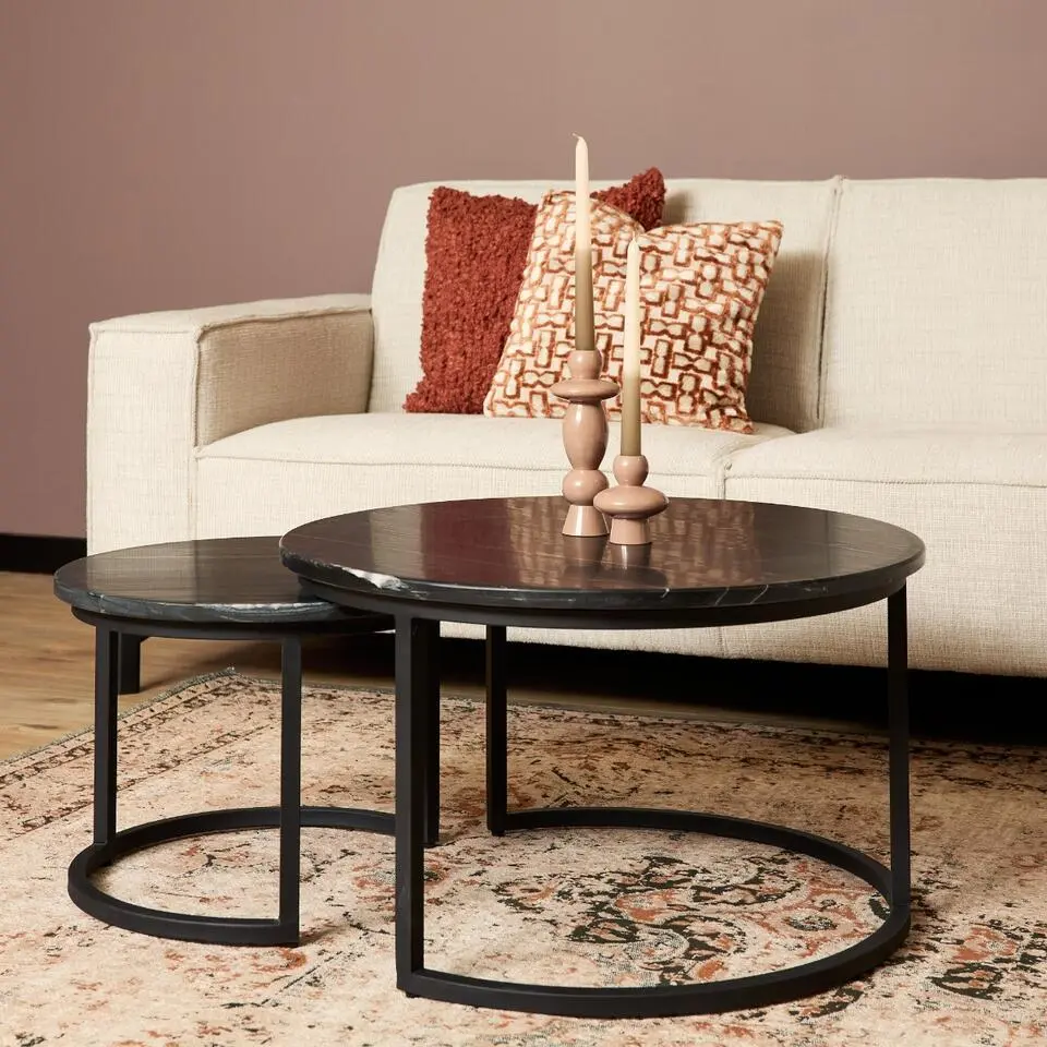StarFurn - Ronde Salontafels Nova - Set van 2 - marmer - zwart