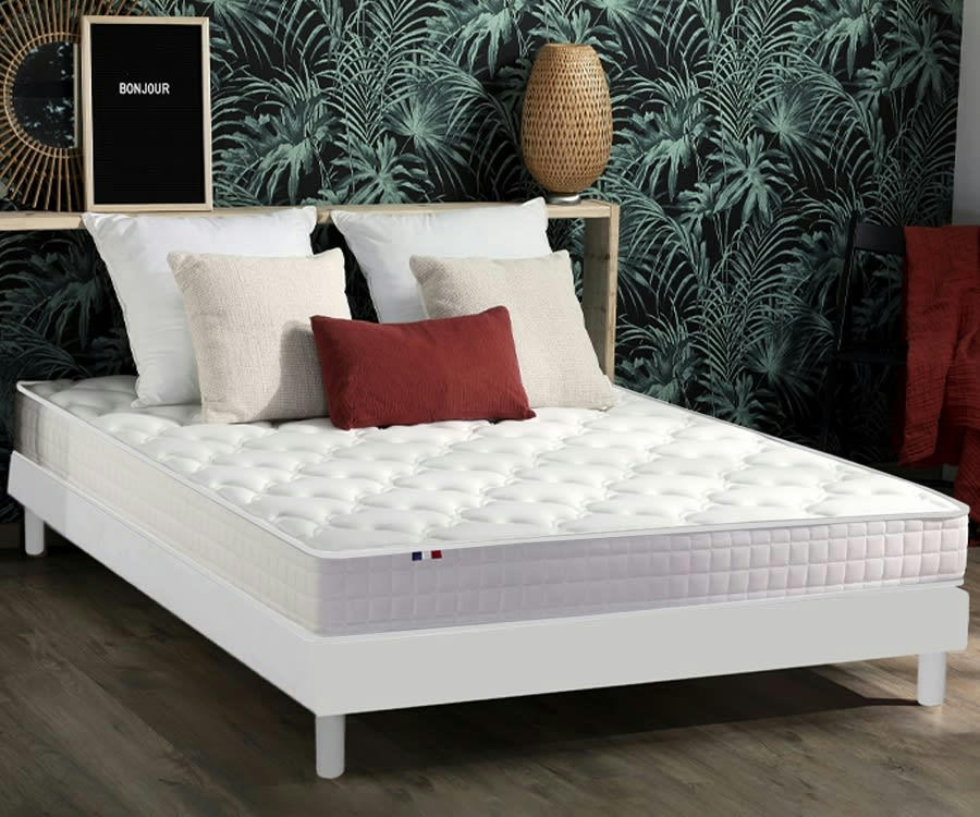 ENSEMBLE KIT AZUR - Ensemble Matelas mémoire de forme Sommier en Kit Blanc 160x200