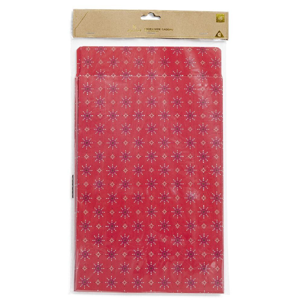 Enveloppe cadeau papier No&euml;l traditionnel rouge x6 - 20x8xH28cm