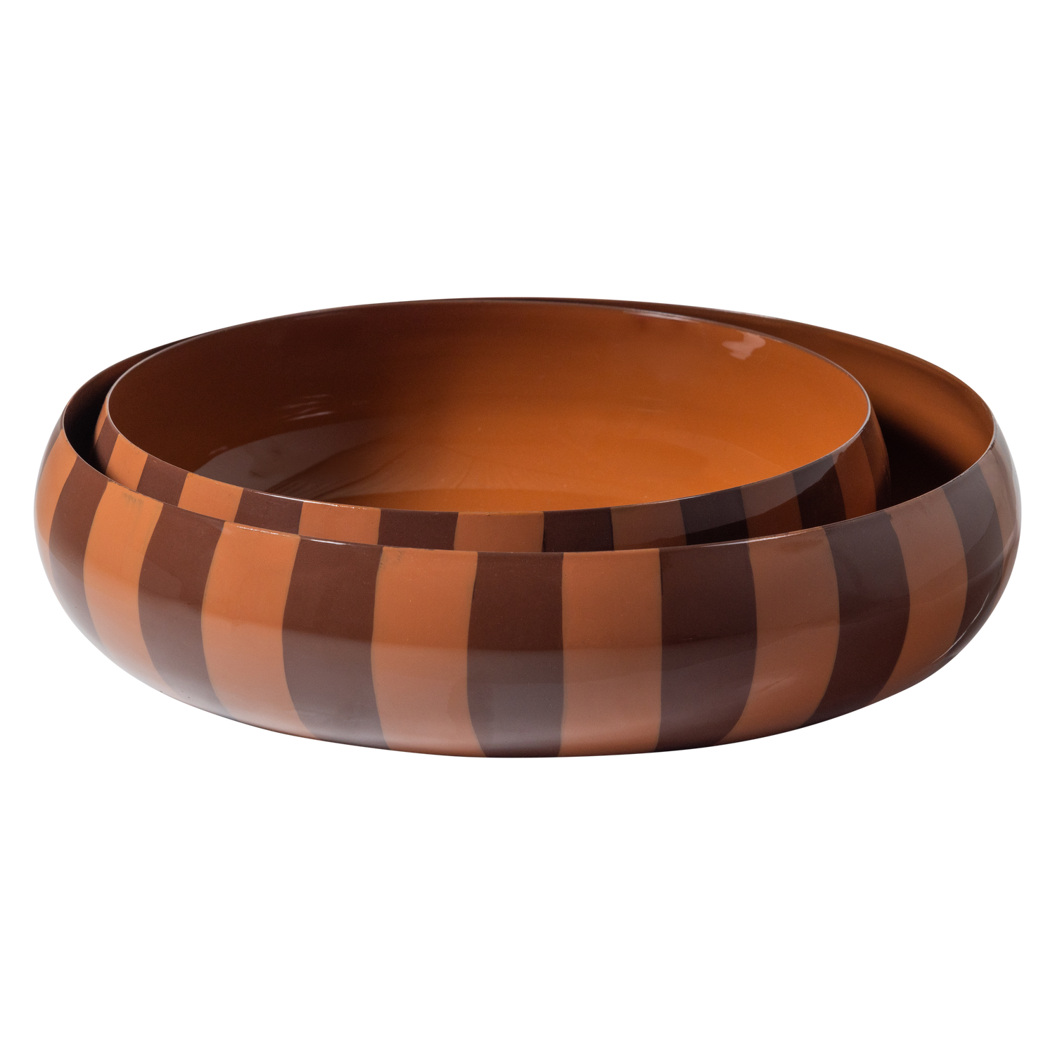 WOOOD schalen Elda - Metaal - Hoogglans Strepen Bruin/roze - Set van 2 - 6x32x32/6x26x26