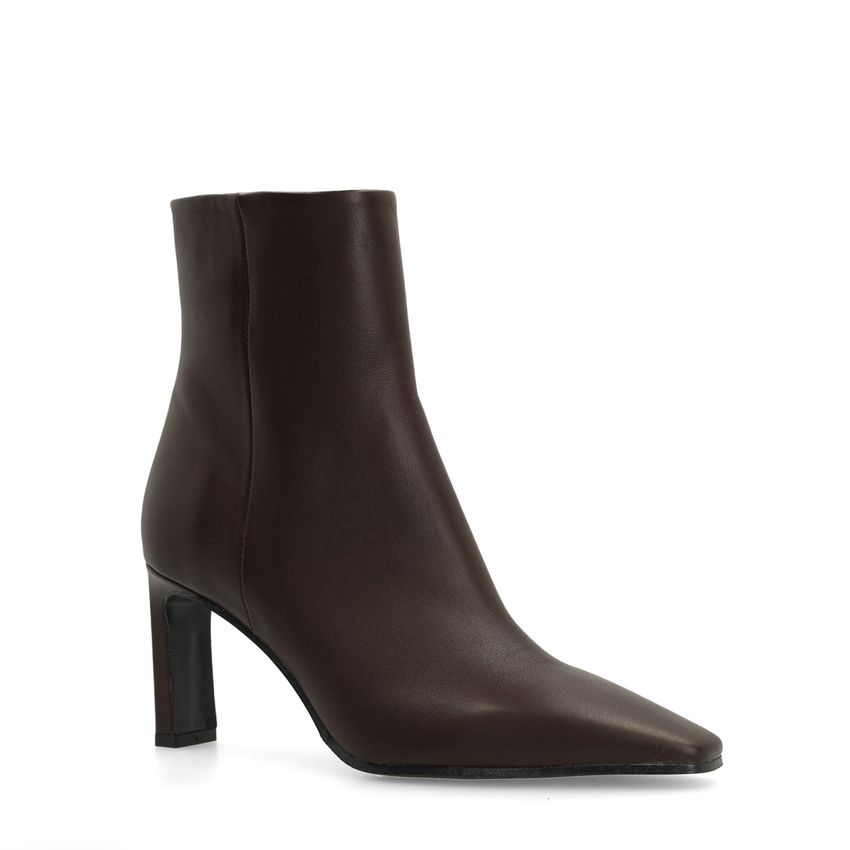 Manfield Bruine leren enkellaarsjes met hak