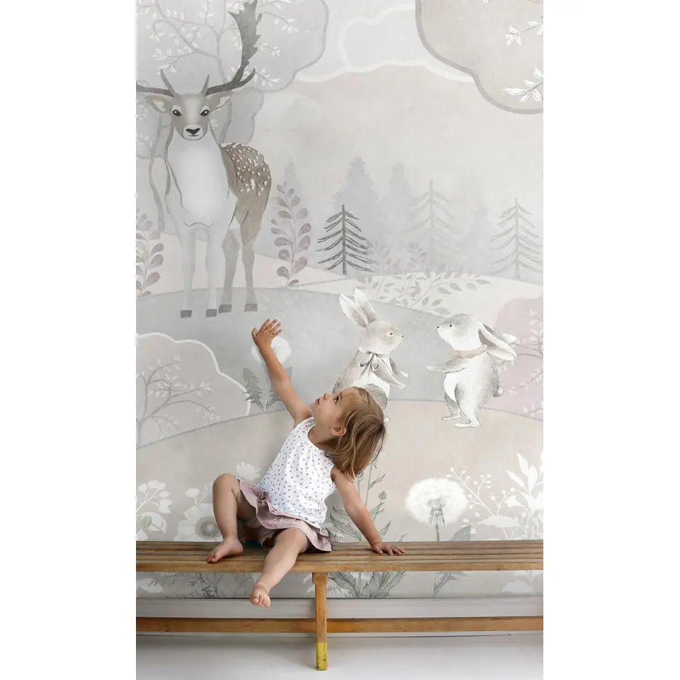Sanders & Sanders fotobehang bosdieren beige en oudroze - 250 x 279 cm