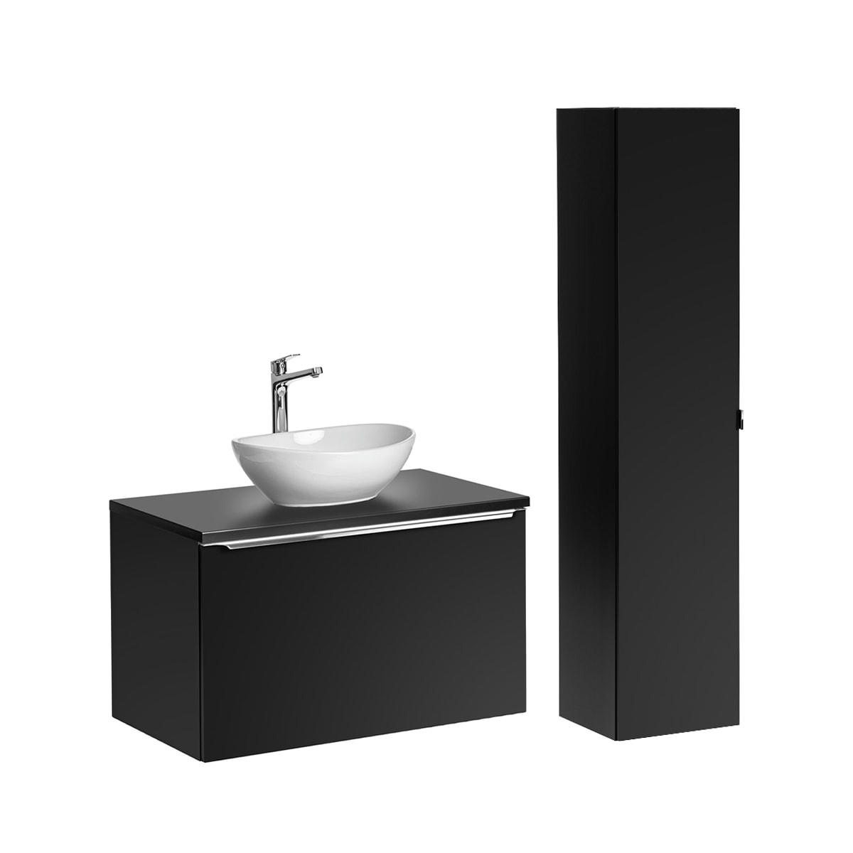 - Ensemble meuble simple vasque 80cm et colonne stratifiés et mdf noir